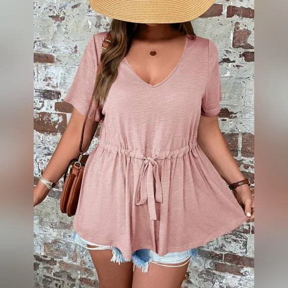 SHEIN Emery Rose Plus Drawstring Waist Peplum Tee Size 16 (0XL) - Picture 6 of 6